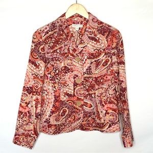 Coldwater Creek Colorful Paisley 100% Cotton Blazer Jackets 8 Petite Long Sleeve
